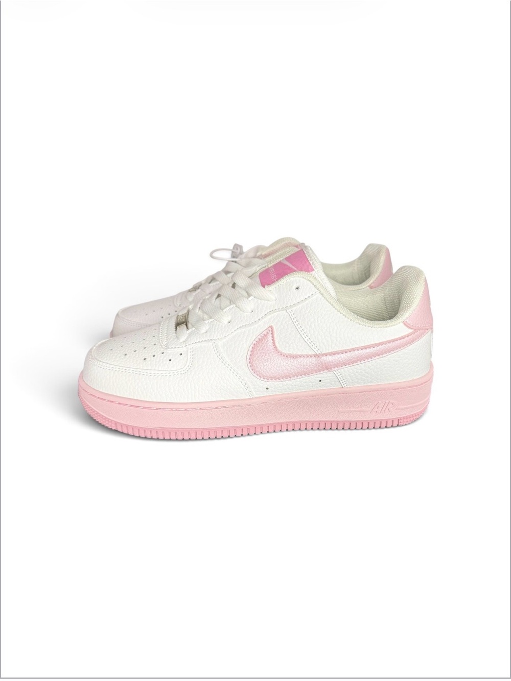 Nike Air Force 1 Low Unisex Kids White Pink Leather Low Top Sneakers Size 9